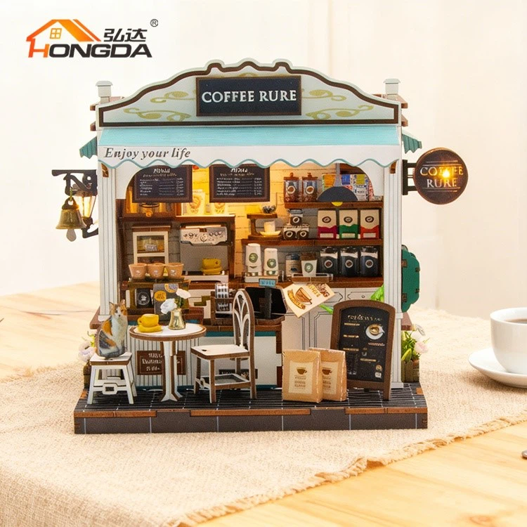 Diy Coffee Theme Wooden Dollhouse Kit